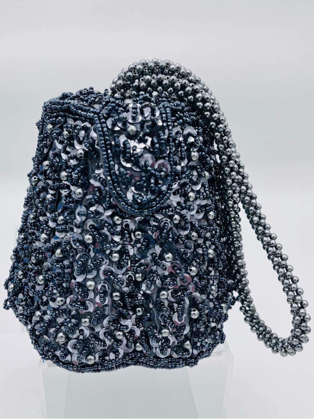 Embellished Beaded Evening Bag in Gunmetal